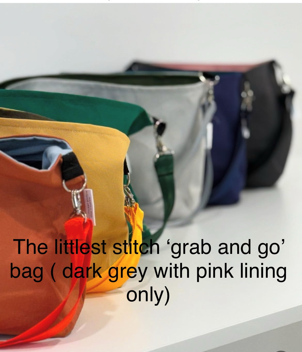 The Littlest Stitch 'Grab and Go'Project -  Bag Dark Grey with pink lining only