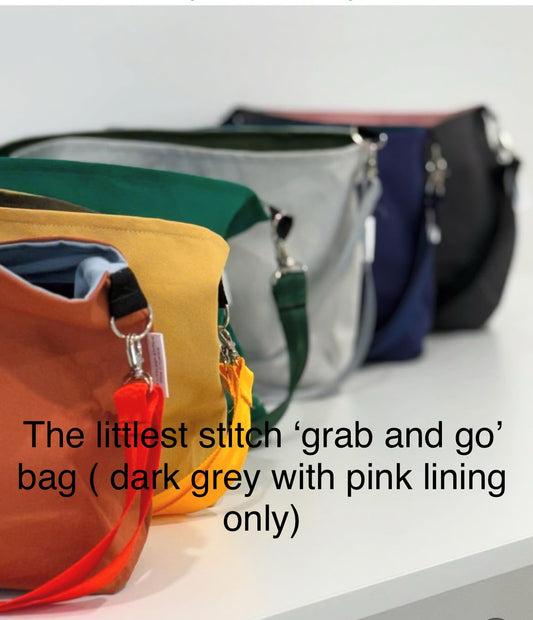 The Littlest Stitch 'Grab and Go'Project -  Bag Dark Grey with pink lining only